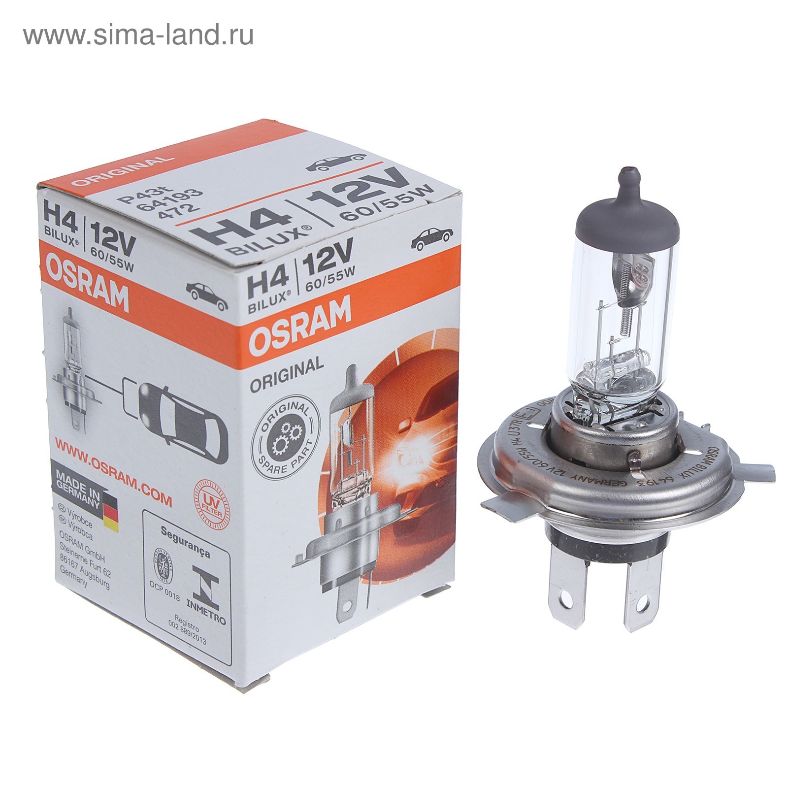 Лампа автомобильная Osram, Н4 P43t, 12 В, 60/55 Вт (1250567) - Купить по  цене от 239.00 руб. | Интернет магазин SIMA-LAND.RU