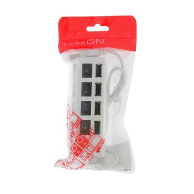 USB-разветвитель Luazon, 4 порта с индивидуальными выключателями, белый