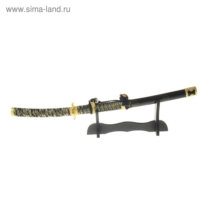 Сувенирное оружие «Катана на подставке», чёрные ножны с кругами, 78 см - Фото 1