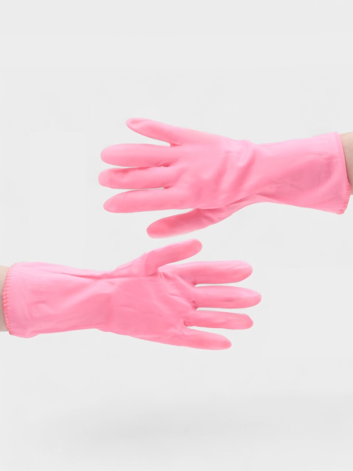 Перчатки хозяйственные с утеплителем Доляна, размер L, резиновые, розовые - Фото 1