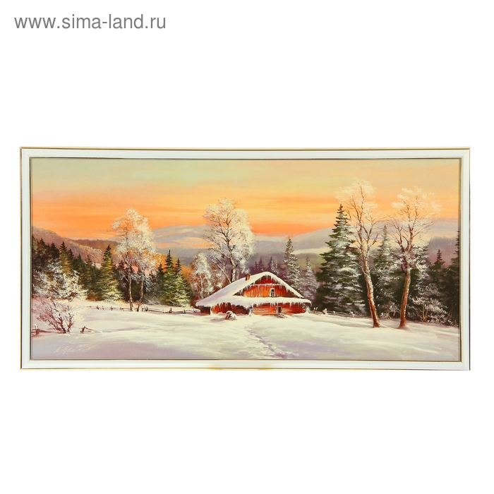 Картина "Домик в зимнем лесу"   36х73см - Фото 1