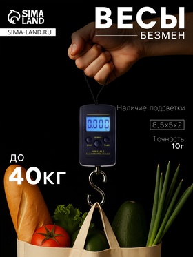 Весы-безмен Luazon LV-403, электронный, до 40 кг, точность до 10 г, подсветка, тёмно-синий 1146998
