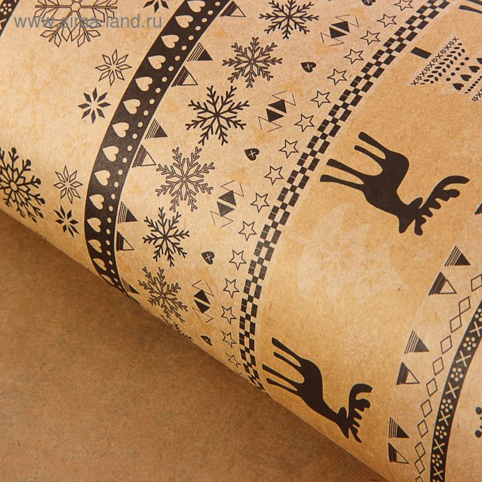 Бумага упаковочная крафт "Скандинавский узор" коричневый 50 х 70 см - Фото 1