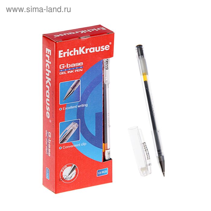 Ручка гелевая стандарт Erich Krause G-BASE (NEW) стержень черный, узел 0.5мм, EK 30936 - Фото 1