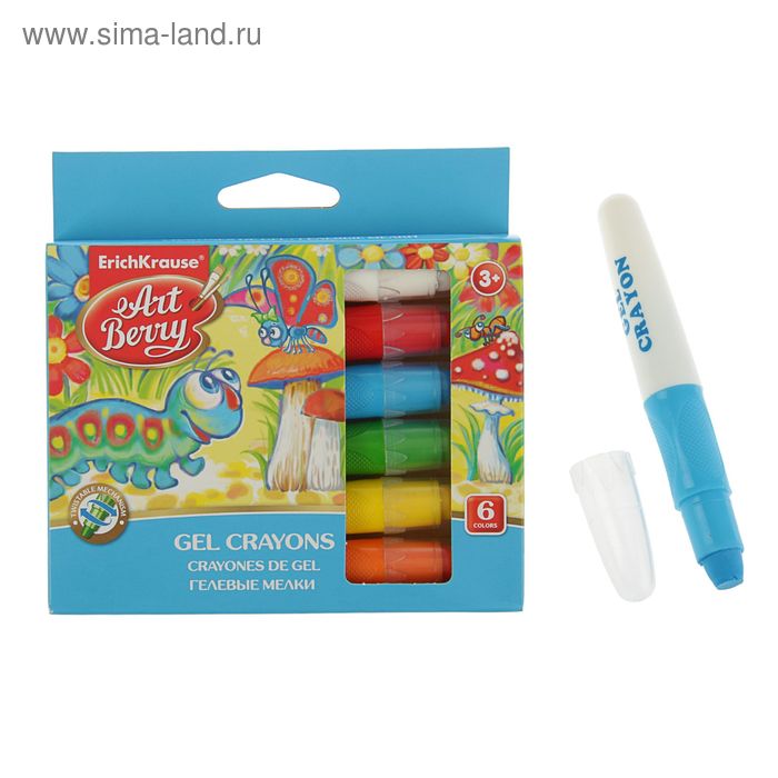 Мелки гелевые выкручивающиеся 6 цветов Artberry Twist, суперяркие, диаметр 10мм, европодвес - Фото 1