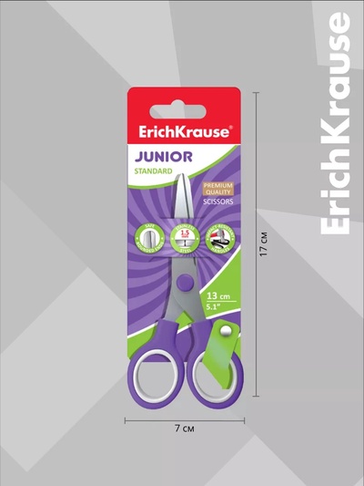 Ножницы детские 13 см, ErichKrause Standard Junior, с закруглёнными концами лезвий, МИКС