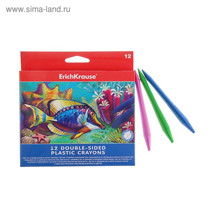 Мелки пластиковые 12 цветов Erich Krause, заточены с 2-х сторон - Фото 1