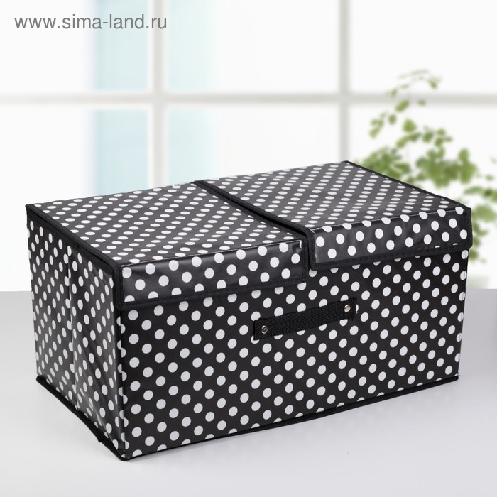 Короб стеллажный для хранения с двойной крышкой «Горошек», 50×30×25 см, цвет чёрно-белый - Фото 1