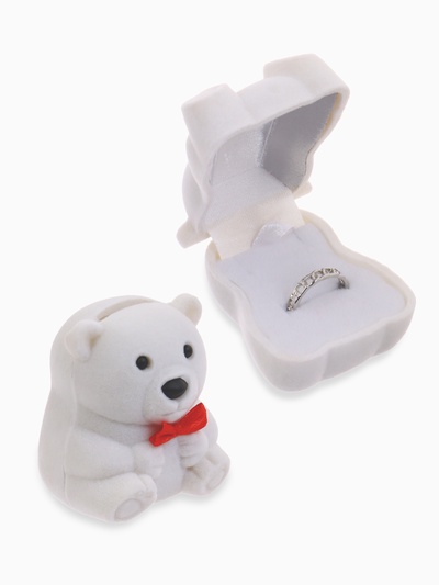 Футляр под кольцо, серьги «Мишка», бархатный, 4.5×5×3.5 см, белый