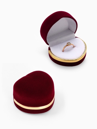 Футляр под кольцо, серьги «Сердце», бархатный, 4×5 см, бордовый с золотом