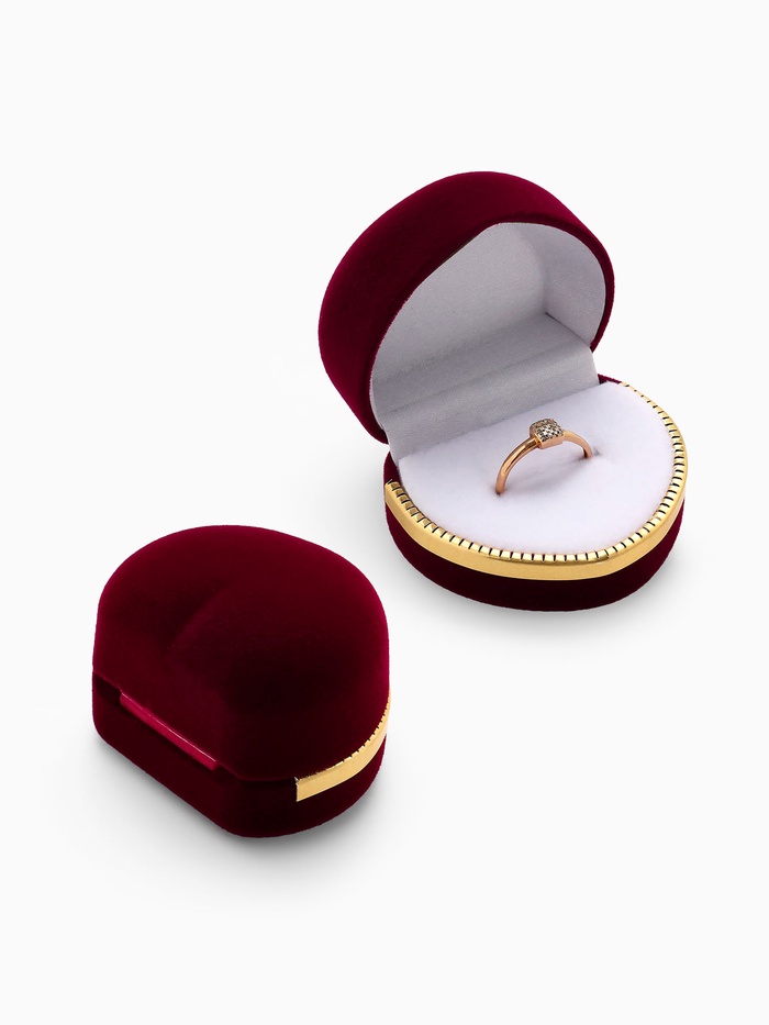 Футляр под кольцо, серьги «Сердце», бархатный, 4×5 см, бордовый с золотом - Фото 1