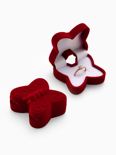 Футляр под серьги, кольцо «Бабочка», бархатный, 5×5.5 см, красный