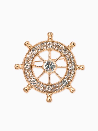 Брошь «Штурвал», белая в золоте