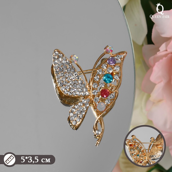 Брошь «Бабочка», цветная в золоте - Фото 1