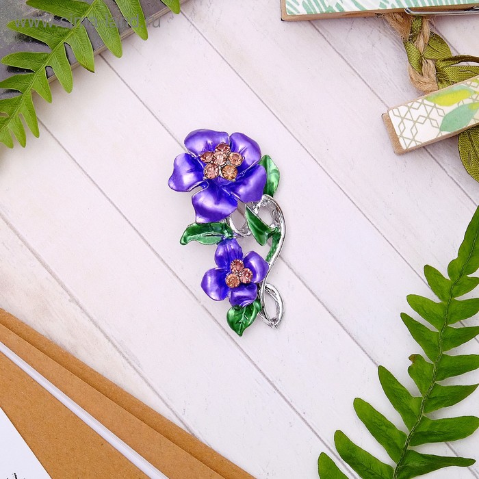 Брошь «Цветы» фиалки, цвет сиреневый с зелёным в золоте - Фото 1