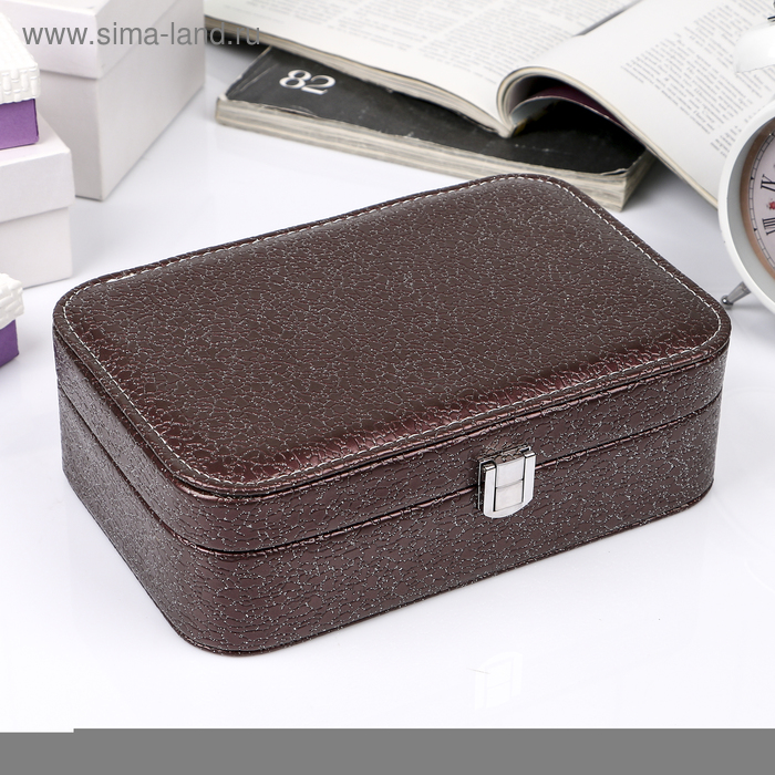 Шкатулка кожзам под часы 1 отделение и бижутерию "Сливовая с блеском" 22х15х7 см - Фото 1