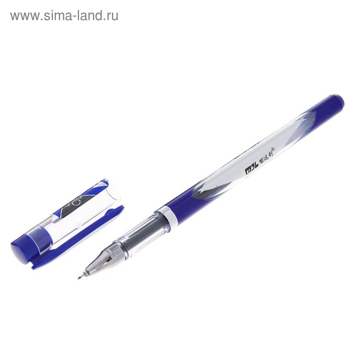 Ручка гелевая 0,5мм синяя, корпус бело-синий, игольчатый пишущий узел K-26 - Фото 1