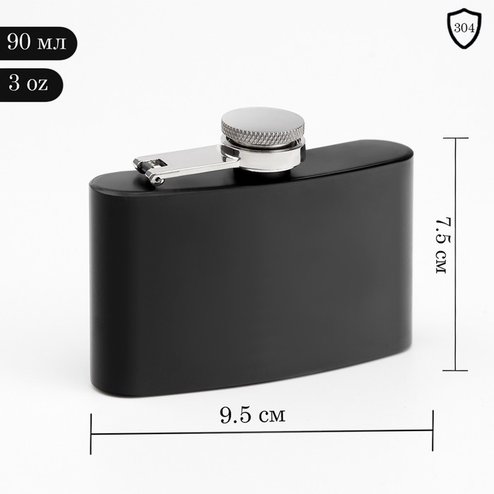 Фляжка Мастер К, 90 мл, подарочная, армейская, 3 oz, нержавеющая сталь, чёрная - Фото 1