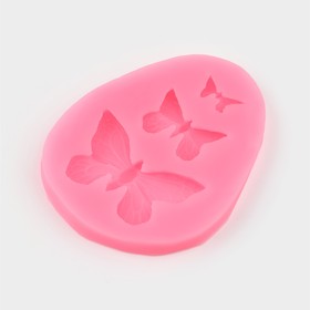 Молд для заливки «Бабочки», 3 ячейки, силикон, 7.5?6?1 см, розовый (комплект 2 шт)