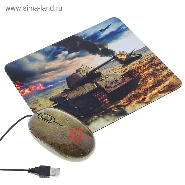 Мышь CBR Tank Battle, проводная, оптическая, 1200 dpi, с ковриком, USB - Фото 1