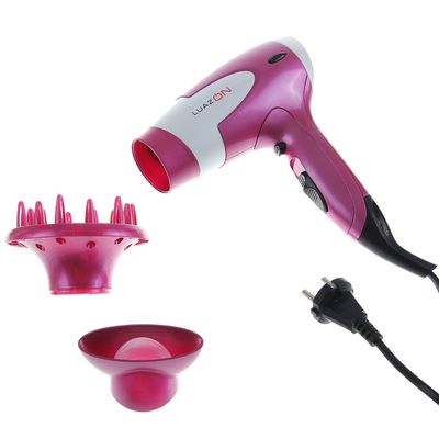 Фен для волос Luazon LF-02, 1600 Вт, 2 скорости, 3 температурных режима, диффузор, розовый