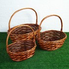 Набор корзин плетёных, ива, 3 шт., коричневые, овальные - фото 2043896