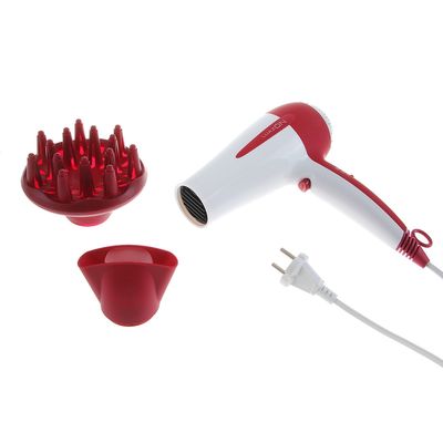 Фен для волос Luazon LF-05, 2200 Вт, 2 скорости, 3 темп. режима, диффузор, бело-красный