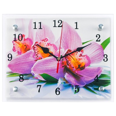 Часы-картина настенные, интерьерные "Орхидея", бесшумные, 25 х 20 см