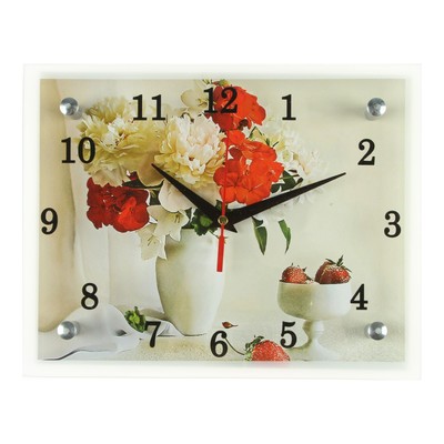 Часы-картина настенные, интерьерные "Цветы в вазе", бесшумные, 25 х 20 см