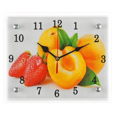 Часы-картина настенные, серия: Кухня, "Абрикосы и клубника", 20х25  см