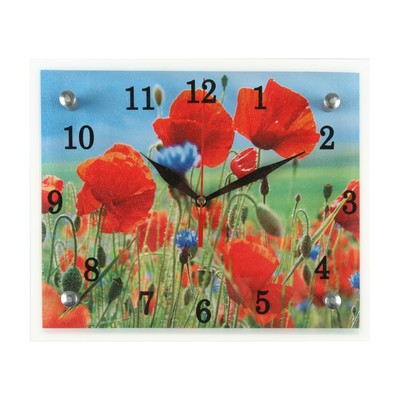 Часы-картина настенные, серия: Цветы, "Маки в поле", 20 х 25 см