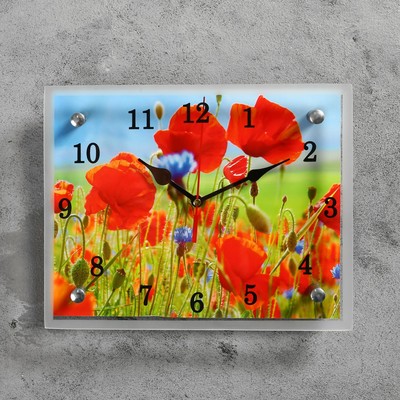 Часы настенные, серия: Цветы, "Маки в поле", 20 х 25 см