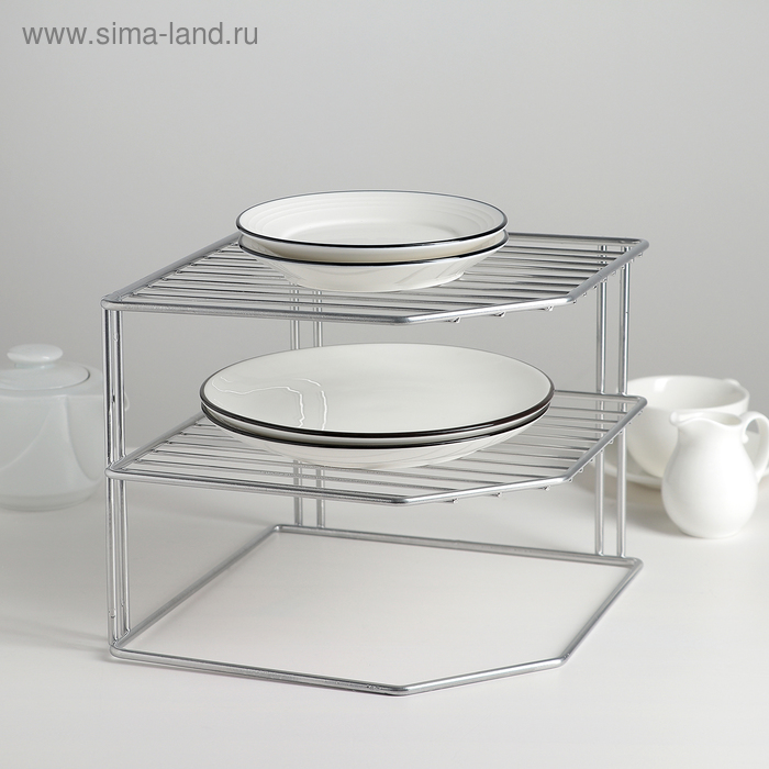 Подставка для посуды, 2 яруса, 25×25×20 см, цвет хром - Фото 1