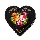 Шкатулка  сердце "Цветы" 7х7  см, ручная роспись - Фото 3