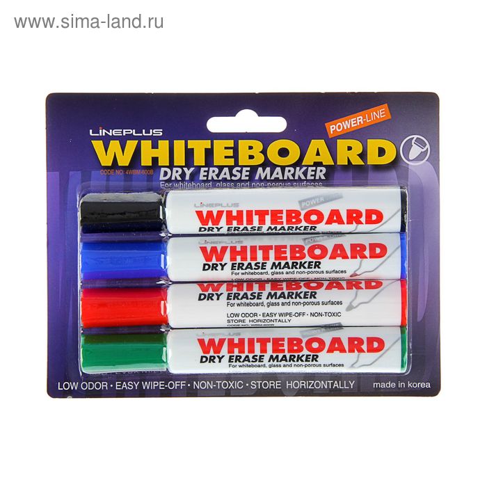 Набор маркеров для доски 4 цвета, Line Plus "600B", 2,0 мм, увеличенный запас чернил, блистер - Фото 1