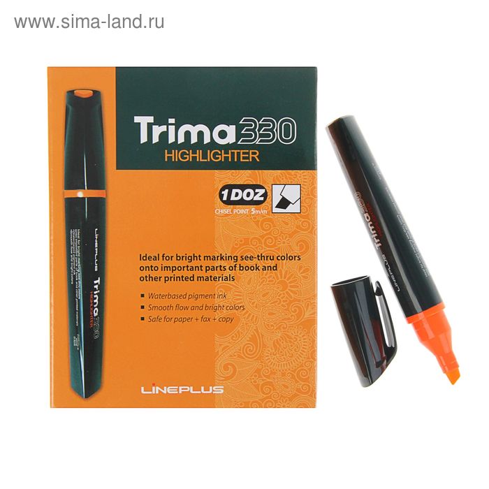 Маркер текстовыделитель 5.0 Line Plus Trima33 оранжевый трехгранныйный корпус - Фото 1