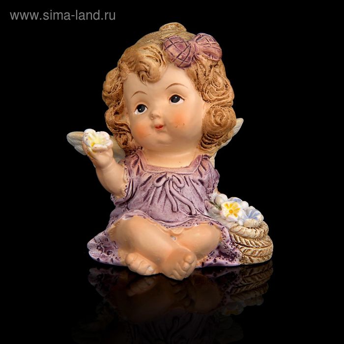 Сувенир полистоун "Ангелочек-малыш с игрушкой/корзинкой" 5,5х5х6,5 см МИКС - Фото 1