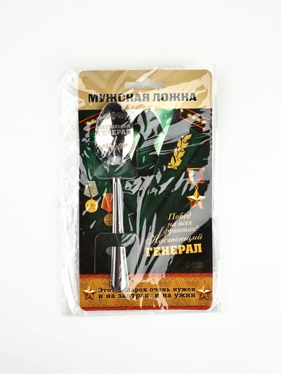 Ложка чайная с гравировкой «Настоящий генерал», на подарочной открытке, 3×14 см