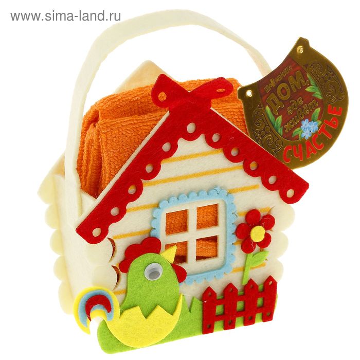 Набор полотенец в корзинке "Collorista" Домик 30х30 см- 2шт, хлопок 330 гр/м2 - Фото 1