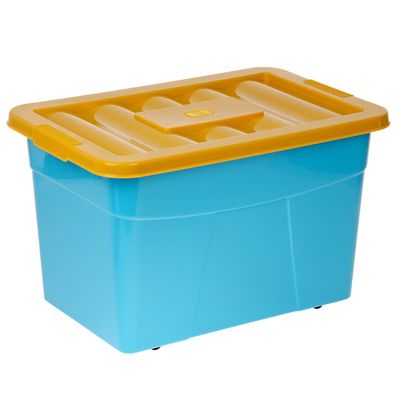 Ящик для игрушек на колёсиках, с крышкой, 65 л, цвет голубой