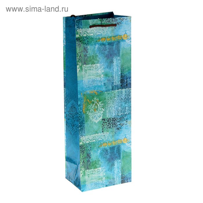 Пакет подарочный под бутылку "Синие мотивы", 36 х 12 х 8.5 см - Фото 1
