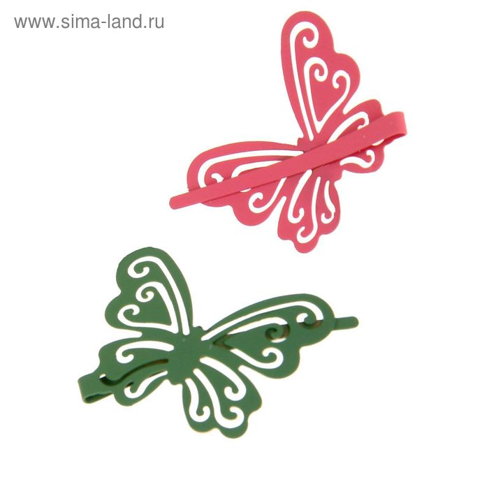 невидимка д/волос "Биргит" (набор 2 шт) цветные бабочки - Фото 1