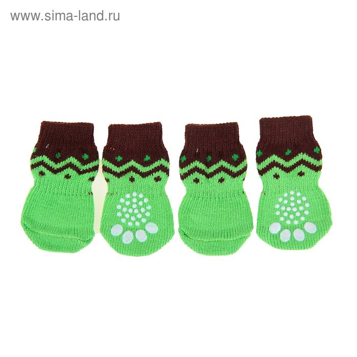 Носки хлопковые нескользящие, размер S, набор 4 шт, зелено-черные - Фото 1