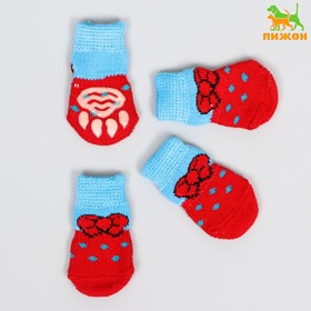 Носки нескользящие 'Бантик', размер M (3/4 * 7,5 см), набор 4 шт, красно-голубые