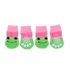 Носки хлопковые нескользящие "Лягушки" размер S (2,5/3,5 * 6 см) набор 4 шт, зелено-розовые - Фото 1