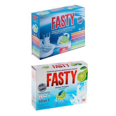Таблетки для посудомоечных машин Fasty 10 в 1, лимон, 30 шт.