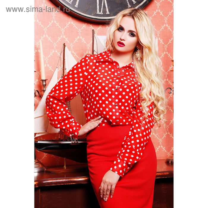 Блузка женская, размер 44 (M), цвет красный/горох 72038 - Фото 1