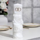 Свеча-цилиндр свадебная "Романтика с кольцами", 25х8 см, белая, домашний очаг - фото 317886571