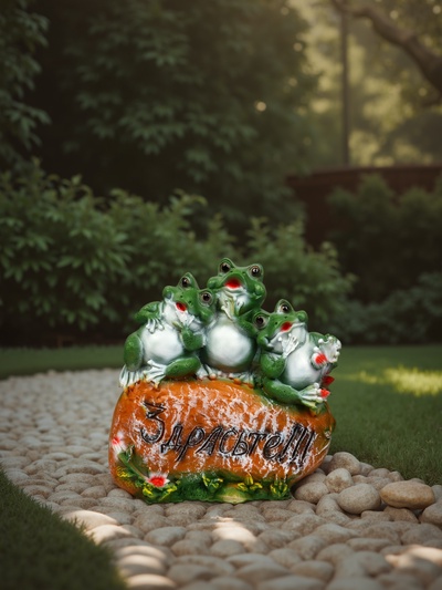 Садовая фигура из полистоуна «Лягушка на камне», 30×10×35 см