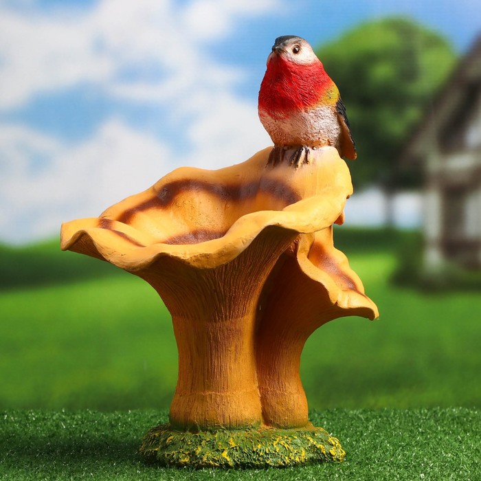 Садовая фигура "Гриб рыжик с птичкой" 20х22х32см - фото 1912013269